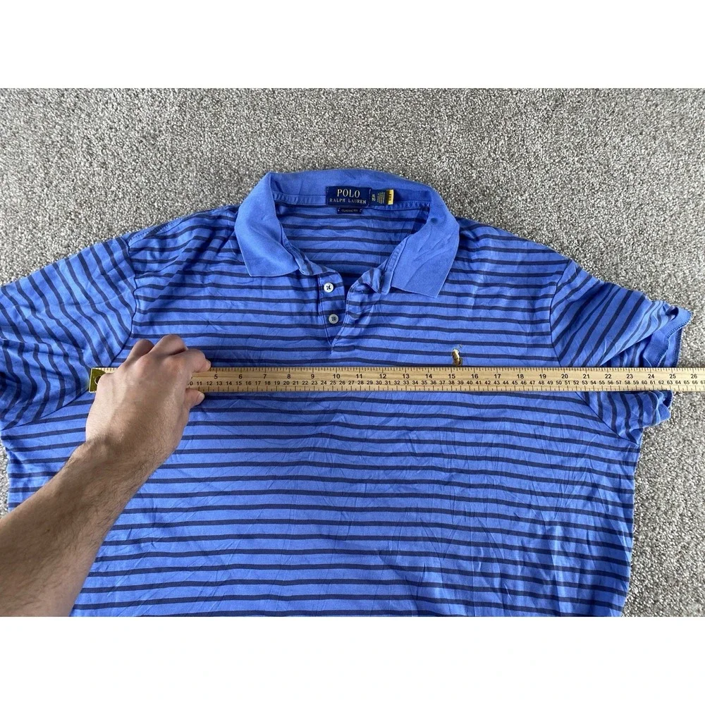 Polo Ralph Lauren Blue Striped Polo Shirt Soft Cotton Flesh Pony Mens XL Classic
